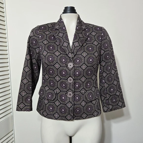 Ann Taylor Loft Brown Geometric 3/4 Sleeve Blazer - Picture 1 of 5